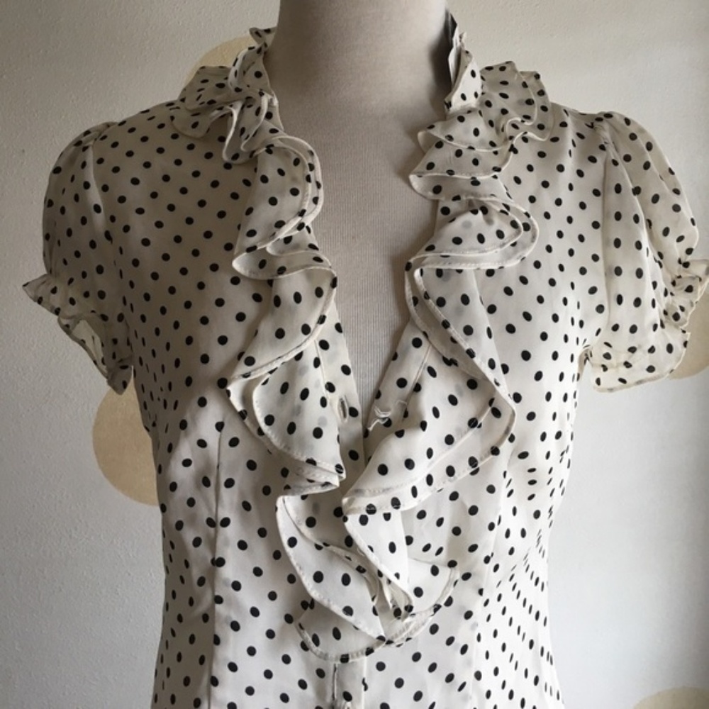 White House | Black Market Polka Dot Ruffle Blouse